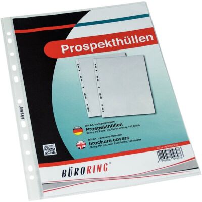 Büroring Prospekthülle A4, PP-Folie, 60 my, glatt, glasklar, 1 Packung = 100 Hüllen, dokumentenecht