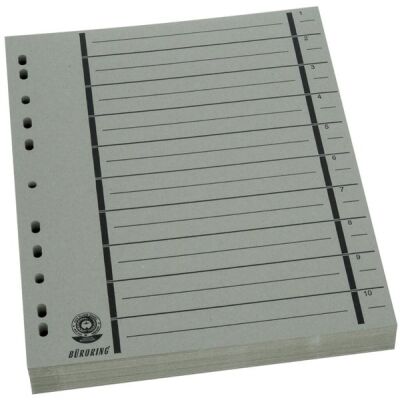 Büroring Trennblätter A4, grau, vollfarbig, schwarzer Orgadruck, 1 Packung = 100 Stück, 230g/qm RC Karton