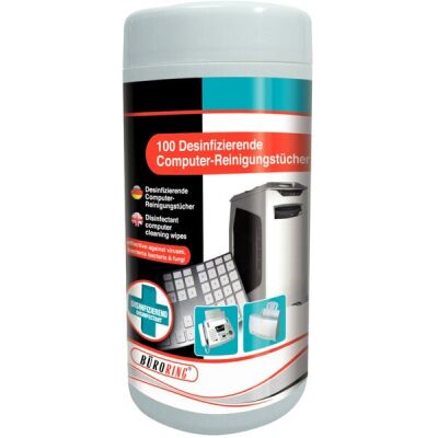 Desinfizierende Reinigungstücher, in Spenderdose zur Reinigung von Tastaturen und EDV Geräten, Dose = 100 Reinigungstücher