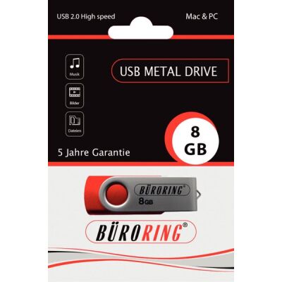 Speicherstick, USB 2.0 mit drehbarer Metall-Abdeckung, Kapazität: 8 GB