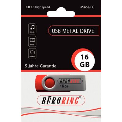 Speicherstick, USB 2.0 mit drehbarer Metall-Abdeckung, Kapazität: 16 GB