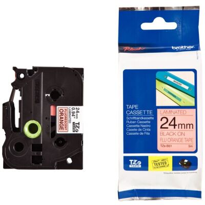 Schriftbandkassette TZEB51, laminiert, 24 mm breit / 5 m lang, schwarz auf signalorange