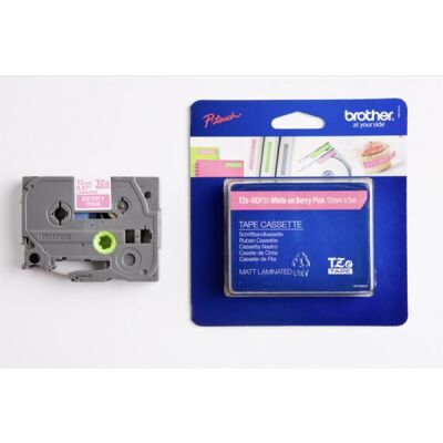 Schriftbandkassette TZEMQP35, laminiert, 12mm breit/5m lang, weiß auf pink matt