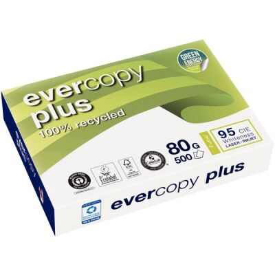 Everycopy Recycling Kopierpaper, DIN A4, 80g/qm, weiß, Weißegrad: 95 CIE, Packung à 500 Blatt