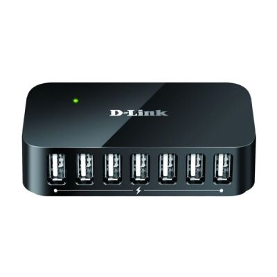 7-Port USB 2.0 Hub, 7x USB A-Port, 1x Uplink Mini-B-Port, 7x Schnelllade-Funktion mit bis 2,4A, Windows ab XP/VISTA/7, Mac OS ab 9.0, 5V/3A DC Netzteil, Tischgehäuse.