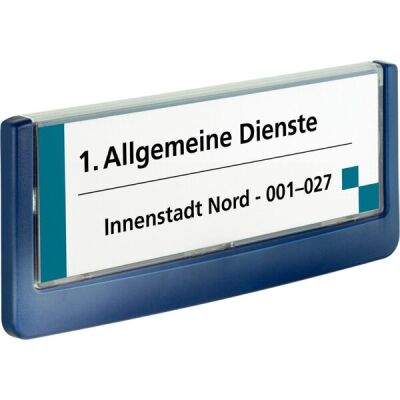 Türschild aus ABS und Acryl Sichfenster 149x52,5mm, dunkelblau