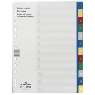 Register A4 mit geprägten, farbigen Taben 1-12, EDV Beschriftbares