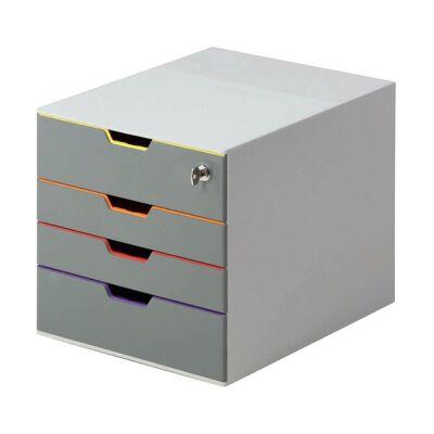 Schubladenbox A4 4 farbige Schübe, geschlossen, mit Zylinderschloss,