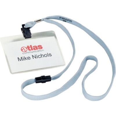 Namensschild mit Textilband grau 60x90mm/Querformat 10 Stück