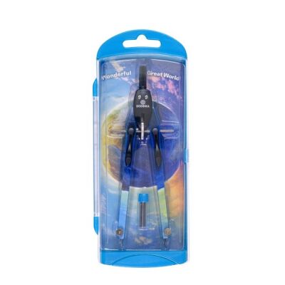 Schnellverstell-Zirkel duo-Tec, blau, mit Druckhebelsystem, farbiger Aufdruck, Zirkellänge 170 mm, Arbeitsbereich bis Ø 380 mm