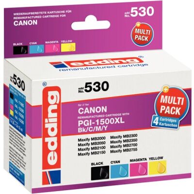 edding Tinte 530, Multipack, ersetzt Canon PGI-1500XLBK/C/M/Y, Inhalt: 1x 35 ml + 3x 12 ml