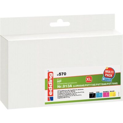 edding Tinte 570, Multipack, ersetzt HP 913A (L0R95/F6T77/78/79) Inhalt: 1x 73 ml + 3x 47 ml