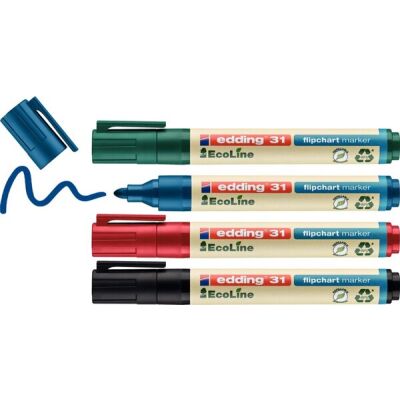 Flipchartmarker EcoLine 31, sortiert, 4-er Etui,  Rundspitze, 1,5 - 3 mm