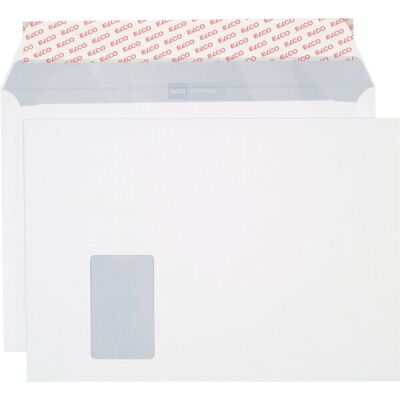 FSC Briefumschlag im Format C4, mit Fenster, hochweiß mit grauem Innendruck und Haftklebung, 120 g, Pack = 250 Stück