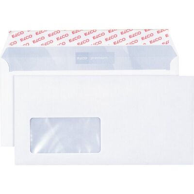 FSC Briefumschlag C5/6 (114 x 229 mm), mit Haftklebung/Längsseite, Fenster und Innendruck, Hochformat, weiß, 80g, 1 Packung = 50 Stück