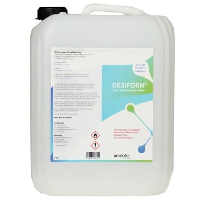 Desiform Hand- und Flächendesinfektionsmittel. Alkoholbasierte Händedesinfektion (83,3% Ethanol). Zum Einsatz gegen Bakterien, Pilze und Viren, 1 Kanister à 10 Liter