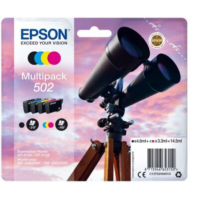 Tintenpatronen Multipack T02V6, für Expression Home XP-5100, XP-5105 WorkForce WF-2860DWF, WF-2865DWF, Inhalt: 1 x 4,6 ml schwarz, 3 x 3,3 ml cyan, magenta, gelb