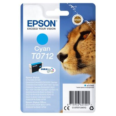 Tintenpatrone T0712, cyan, für Epson Stylus D78, 92, 120, 120 Network Edition, DX4000, 4050, 4400, 4450, 5000, 5050, 6000, 6050, 7000F, 7400, 7450, 8400, 8450, 9400F, 9400F Wifi-Edition, S20, SX100, 200, 205, 400, 405, SX400, 405WiFi, 600FW, Stylus Office