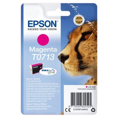 Tintenpatrone T0713, magenta, für Stylus D78, 92, 120, 120 Network Edition, DX4000, 4050, 4400, 4450, 5000, 5050, 6000, 6050, 7000F, 7400, 7450, 8400, 8450, 9400F, 9400F Wifi-Edition, S20,  SX100, 200, 205, 400, 405, SX400, 405WiFi, 600FW, Stylus Office B