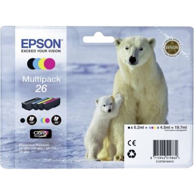 Tintenpatrone 26 Claria Premium 4er Multipack, Inhalt: 1 x schwarz 1 x cyan 1 x magenta 1 x gelb, für XP-600/XP-700/XP-800