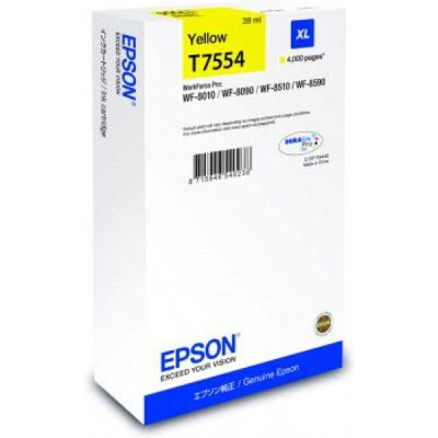 Tintenpatrone T7554 XL, yellow, für WorkForce WF-8010DW, WF-8090DW, WF-8090 D3TWC, WF-8090 DTW, WF-8510DWF WF-8590DWF, WF-8590 D3TWFC, WF-8590 DTWF, für ca. 4.000 Seiten, Inhalt: 39 ml
