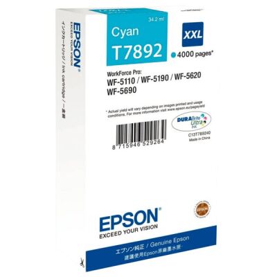 Tintenpatrone T7892 XXL, cyan, für WorkForce Pro WF-5110DW, WF-5190DW, WF-5620DWF, WF-5690DWF, für ca. 4.000 Seiten