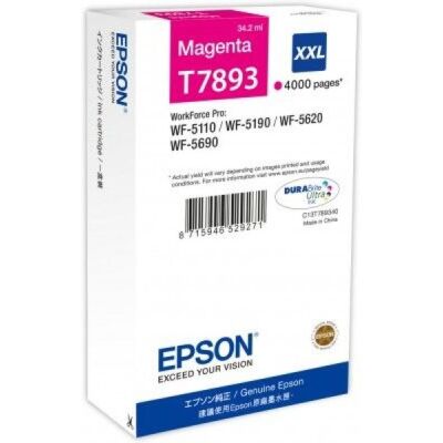 Tintenpatrone T7893 XXL, magenta, für WorkForce Pro WF-5110DW, WF-5190DW, WF-5620DWF, WF-5690DWF, für ca. 4.000 Seiten