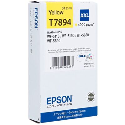 Tintenpatrone T7894 XXL, yellow, für Epson WorkForce Pro WF-5110DW, WF-5190DW, WF-5620DWF, WF-5690DWF, für ca. 4.000 Seiten