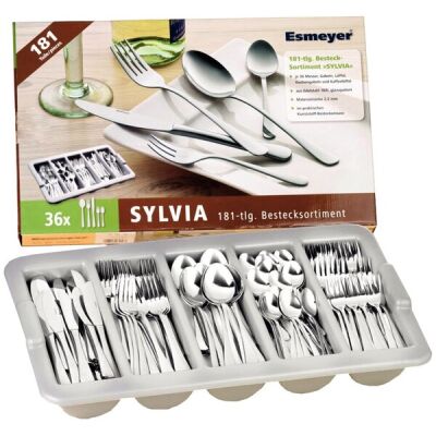 Besteck-Set SYLVIA 181er Set, Chrom-Edelstahl, 18/0, hochglanzpoliert, Set für 36 Personen
