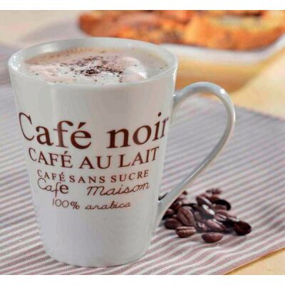 Kaffeebecher FAKT, Porzellan, weiß mit braunem Aufdruck "Café Noir", 6er Set