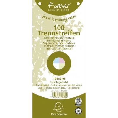 Trennstreifen - Forever, sortiert 180g/qm , 105 x 142 mm, gelocht, VE = 1 Packung = 100 Stück, Recycling-Karton, blauer Engel