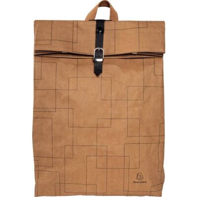 Rucksack Eterneco, braun, geometrische Motive, aus Papier, in Lederoptik, für Laptops mit 14" und Tablets