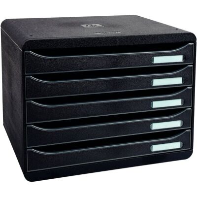 Schubladenbox Querformat, 5 Fächer, schwarz, für DIN A4+, Etikettenhalter und Etikettenset Montag-Sonntag