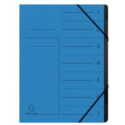 Ordnungsmappe Colorspan 7 Fächer, blau, mit Gummizug, innen schwarz