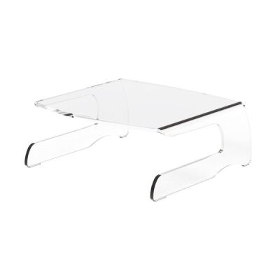 Monitor Ständer Clarity Series, transparent, Tastatur kann unter den Monitor geklemmt werden, Tragkraft bis zu 6,5 kg.