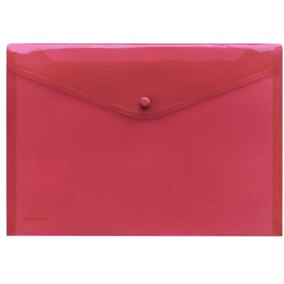 Sichttasche A4 quer, rot trans- parent, mit Druckknopf,