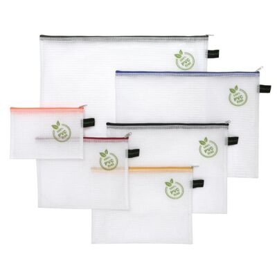 Kleinkrambeutel Set B4-A6 transparent, Textil-Reißverschluss, PVC-frei, 6 verschiedene Größen und Farben