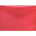 Sichttasche A5 quer, rot trans- parent, mit Druckknopf,