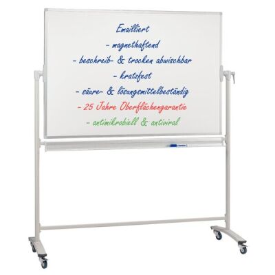 Stativ-Drehtafel 180 x 120 cm, antimikrobiell, emailliert, weiß, silbereloxierter Aluminiumrahmen