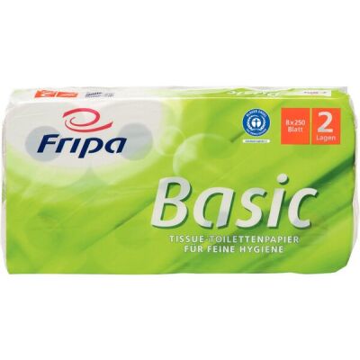 Toilettenpapier Basic, 2-lagig, Recycling-Qualität, Blumenprägung, weißes Tissue, Umweltzeichen nach RAL UZ5, VE = 1 Packung á 8 x 250 Blatt