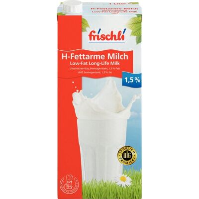 H-Fettarme Milch 1,5% Fett, 1 Liter Tetra Pak, mit Schraubverschluss