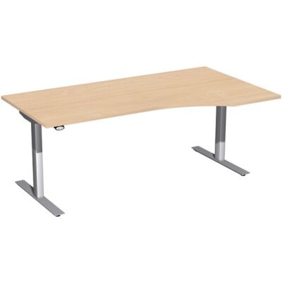 Schreibtisch Elektro Flex PC-Form, rechts, höhenverstellbar, 1.800 x 800 x 650-1250 mm, Farbe buche / silber