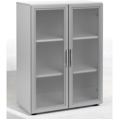 Flügeltürenschrank mit Glastür 3 OH 80 cm Breite, Lichtgrau, Flex