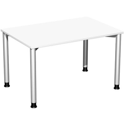 Schreibtisch B1200xT800mm weiß/weißalu, 4-Fuß Flex