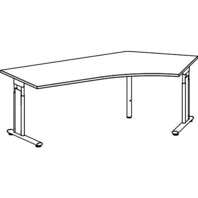 Schreibtisch, rechts, C-Fuß Flex 135°, 2166x1131,Lichtgrau/Silber