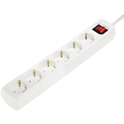Steckdosenleiste 6fach 45° mit Schalter, weiss, Zuleitung 1,4 m