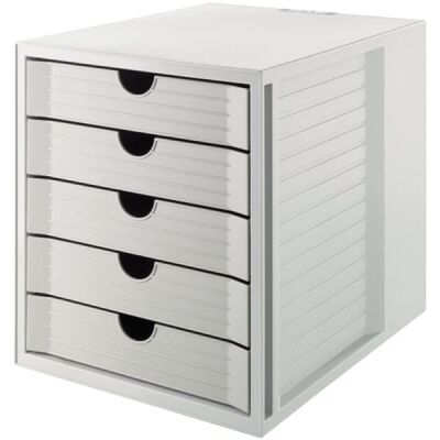 Schubladenbox SCHRANK-SET KARMA, A4, 5 Schubladen geschlossen, recycelte Materialien, "Der Blaue Engel", grau