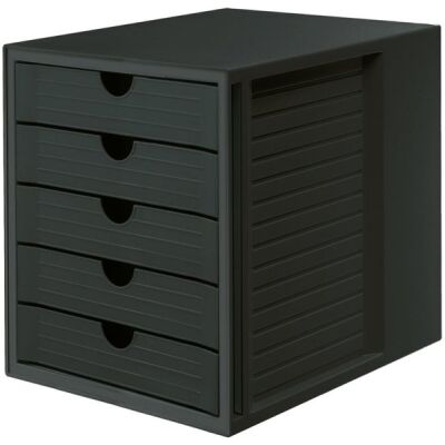 Schubladenbox SCHRANK-SET KARMA, A4, 5 Schubladen geschlossen, recycelte Materialien, "Der Blaue Engel", schwarz