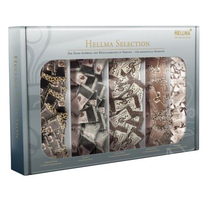 Selection-Box, 5 Sorten, Packung à 40 Portionen Espresso-Bohne Zartbitter und Vollmilch, Kokos-Krispy, Mandel in der Kakohülle und Schoko-Krispy