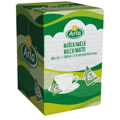 Arla H-Milch-Portionen, 1,5 % Fett, 100 Portionen à 20 ml, ultrahocherhitzt, homogenisiert